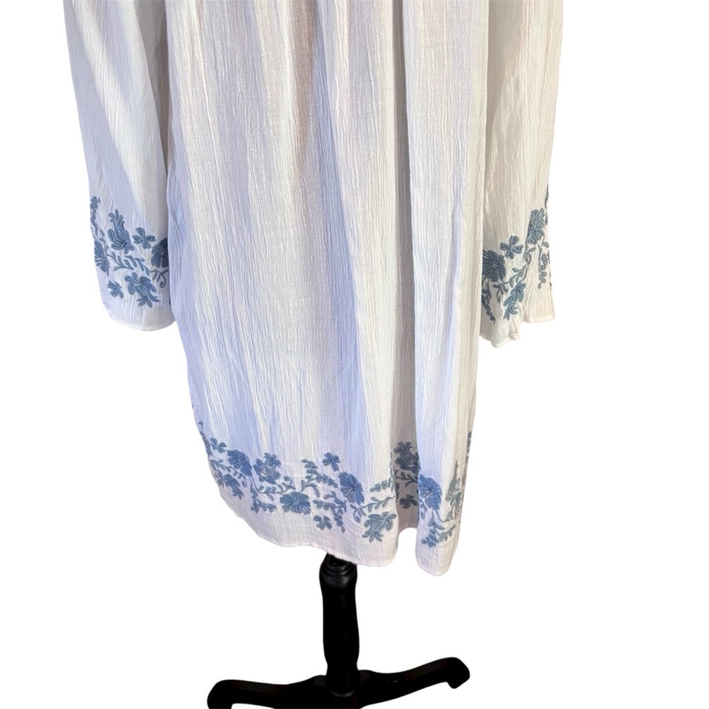 J. Jill Embroidered Boho Peasant Floral Tunic, Large, Beachy Gauzy Cottagecore - Picture 6 of 14